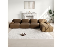 Sofá Esquinero 4 Plazas - Chaiselongue, 32d Acolchado, Brazos Anchos, Antideslizante - Marrón
