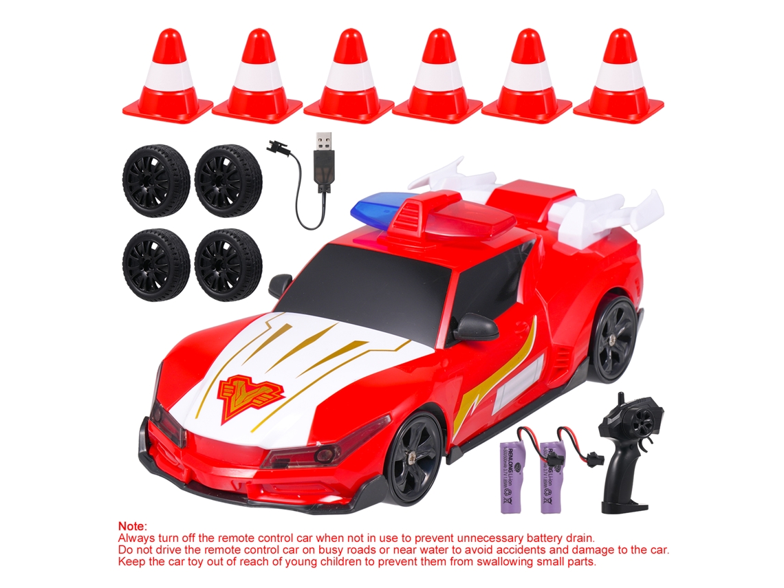 Coche Teledirigido De Policía, Coche De Derrape 4x4 Con Luces, Regalo De Cumpleaños Para Niños Y Niñas, Rojo.