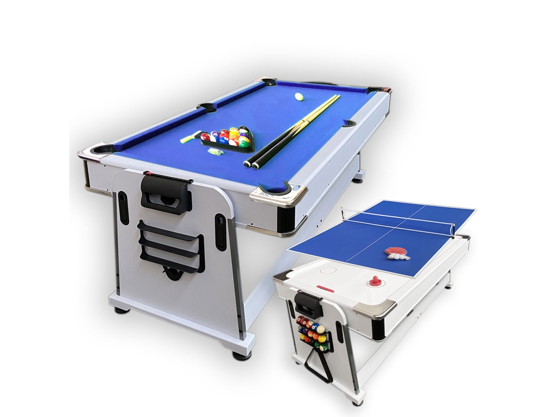 Mesa de Billar 7 Pies Multijuego Azul Air Hockey + Ping Pong - Stark White