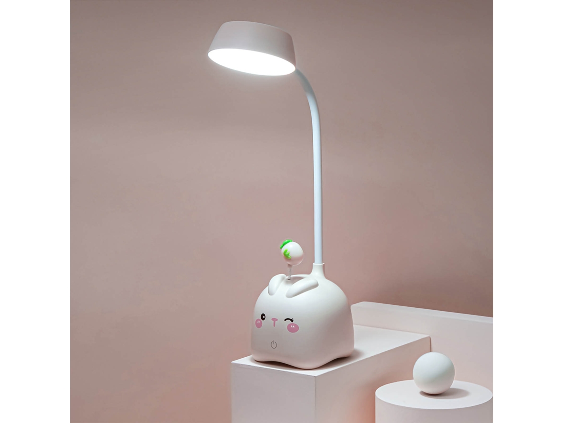 Lámpara de oficina LED 2026 con carga USB, plegable, protección ocular para estudiantes, lectura, color blanco conejo, 3,58 x 3,58 x 15,75 pulgadas.