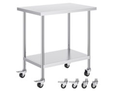 Mesa de Trabajo de Acero Inoxidable 91x61cm con 3 Alturas Ajustables y Ruedas Tekmaquinas