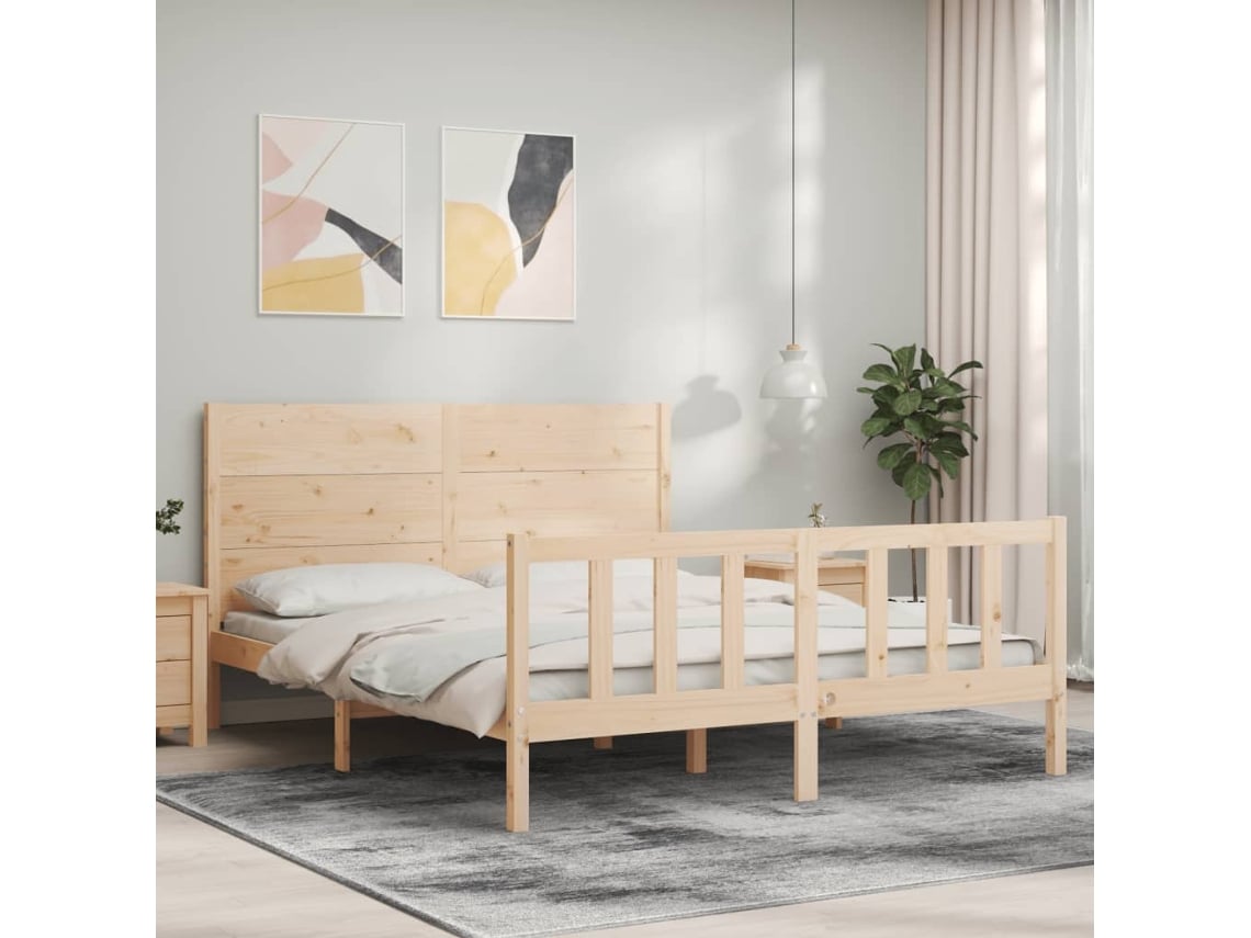 Estructura De Cama Sin Colchón Madera Maciza De Pino 160x200 Cm