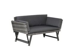Sofá Jardín Poliratán 2 Plazas Brazos Plegables 129x63x67 Cm Gris Acero