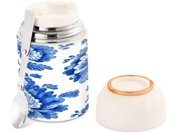 Tarro Térmico De Acero Inoxidable 500 Ml Con Estampado Azul Y Blanco, Libre Bpa, Para Adultos, Cuchara Gr...