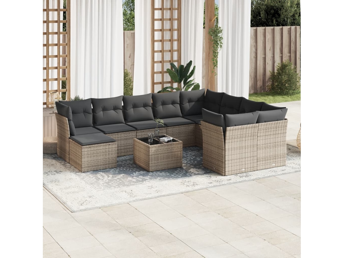 Conjunto de sofás de jardín de 11 piezas DKD Home Decor con cojines de mimbre gris
