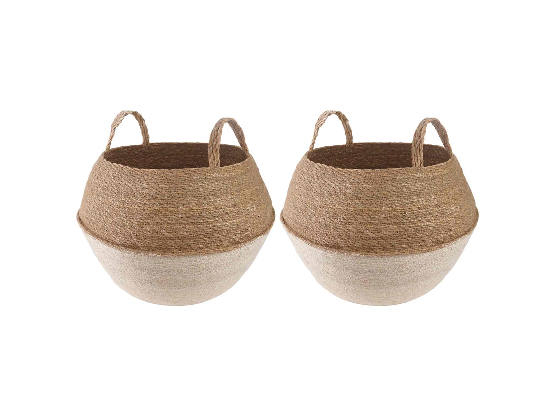 Maceta Vidaxl con asas, 2 unidades, blanca, Ø 45 x 36 cm, 100 % hierba marina.
