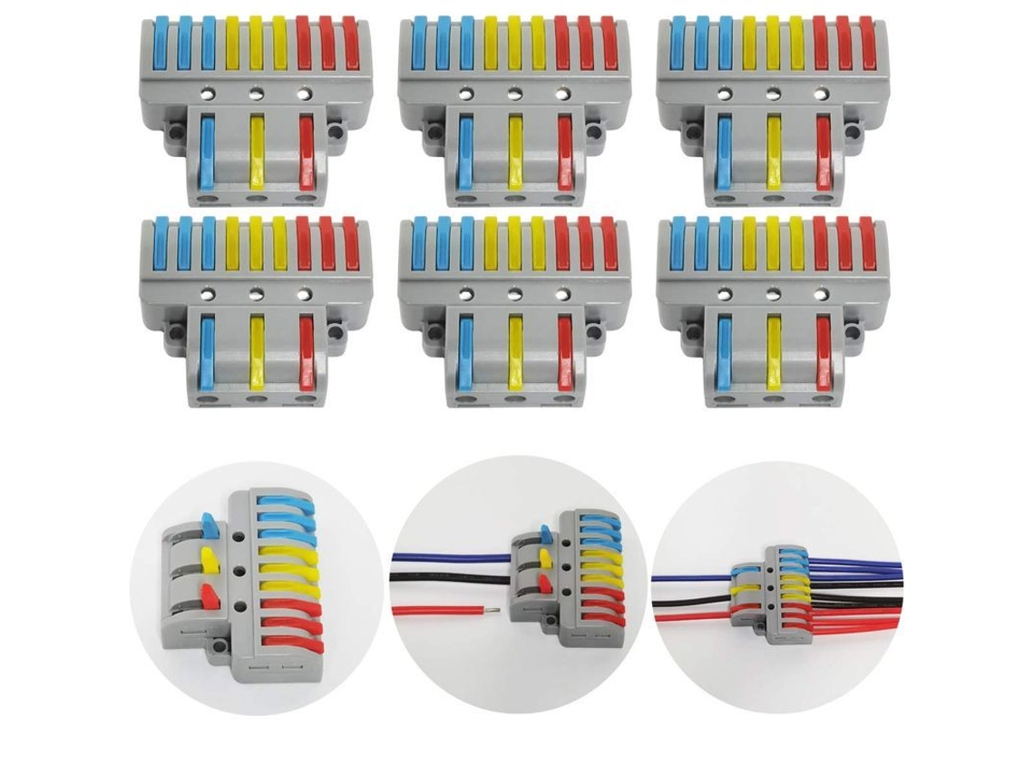 Conector Eléctrico, 6 Piezas, Conector Compacto Para Conductores, 3 Entradas, 9 Salidas Con Tornillos De Montaje.