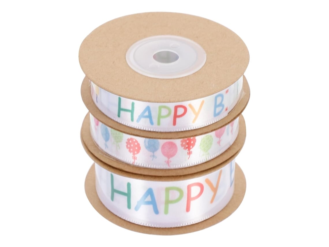 Cintas De Poliéster Para Envolver Regalos De Cumpleaños, 3 Rollos, Decorativas Para Paquetes Y Fiestas.