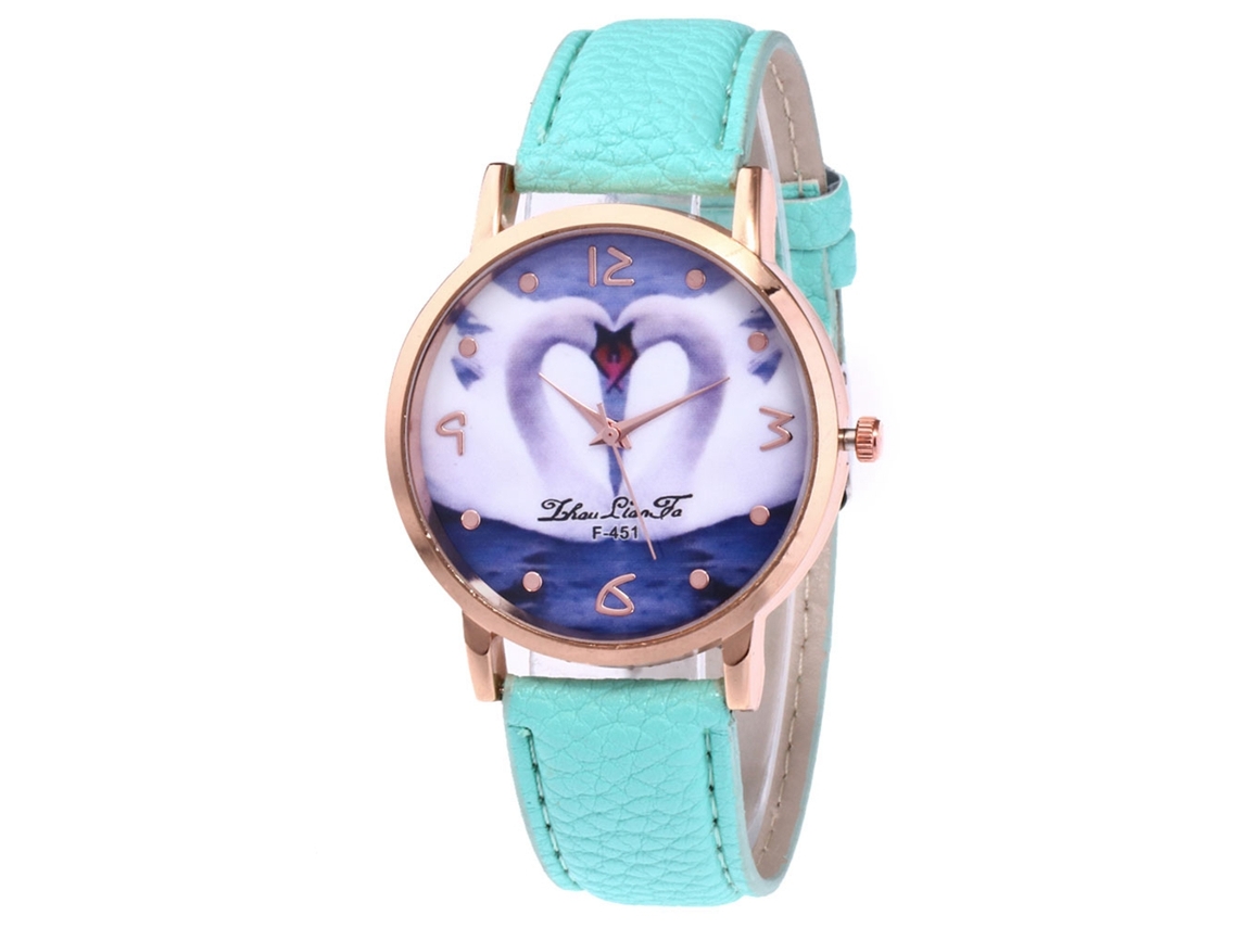 Reloj De Pulsera Para Estudiantes Zhoulianfa, Correa De Pu, Diseño De Corazón De Cisne, Cuarzo Verde Menta.