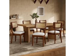 Juego de 6 sillas de comedor de madera maciza con respaldo de ratán, cómodas y transpirables, ideales para comedores.