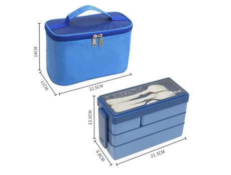 Fiambrera Bento a prueba de fugas para adultos-Azul con bolsa-1450ml LUUCOZK