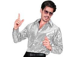 Disfraz o Camisa Moda plateada con lentejuelas para hombre