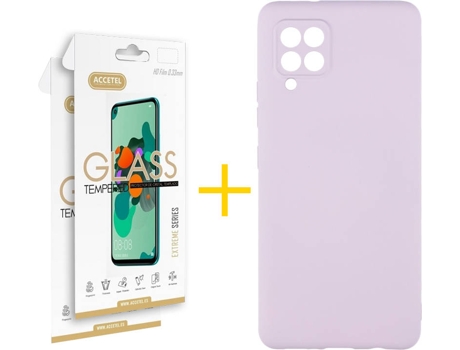 Carcasa y 2 Protectores de Pantalla de Vidrio Samgung A42 5G ACCETEL Silicona Líquida Morado