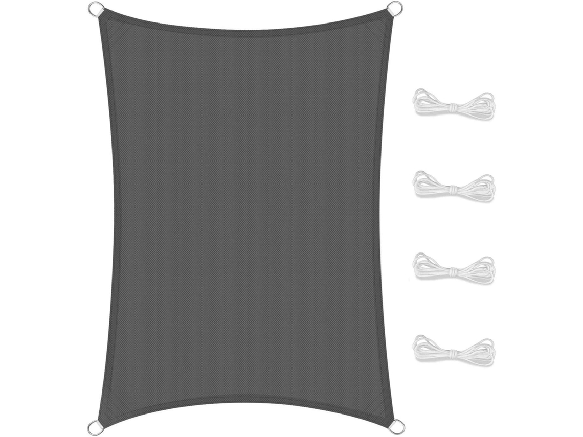 Toldo de vela para jardín al aire libre, rectangular, impermeable, con protección UV y cuerdas, tejido resistente y duradero.