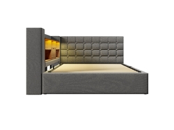 Cama Tapizada 140x200 - Led, Almacenamiento Hidráulico, Cabecero En L, Reversible - Gris