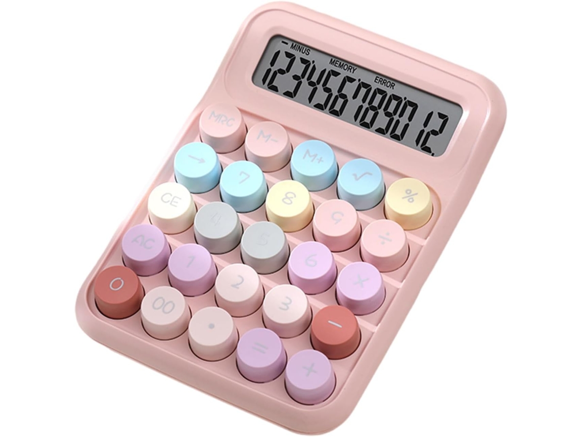 Calculadora mecánica de escritorio Chrui con pantalla LCD grande de 12 dígitos y botones grandes (rosa)
