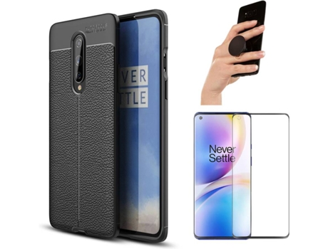 Kit Funda, Protector y Popsocket OnePlus 8 Rugged Leather Gris