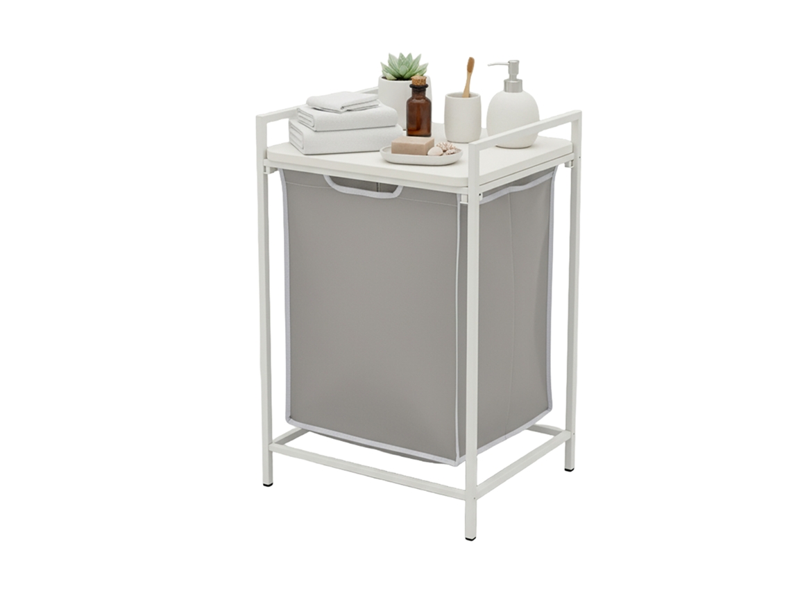 Relaxdays Cesto Para Ropa Sucia Con Estante Y Bolsa Extraíble, Hbt: 72 X 50 X 33 Cm, 65 L, Blanco/gris