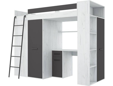 Litera con Escritorio BIM MUEBLES Verana L Blanco y Gris (Medidas colchón: 90x200 cm)