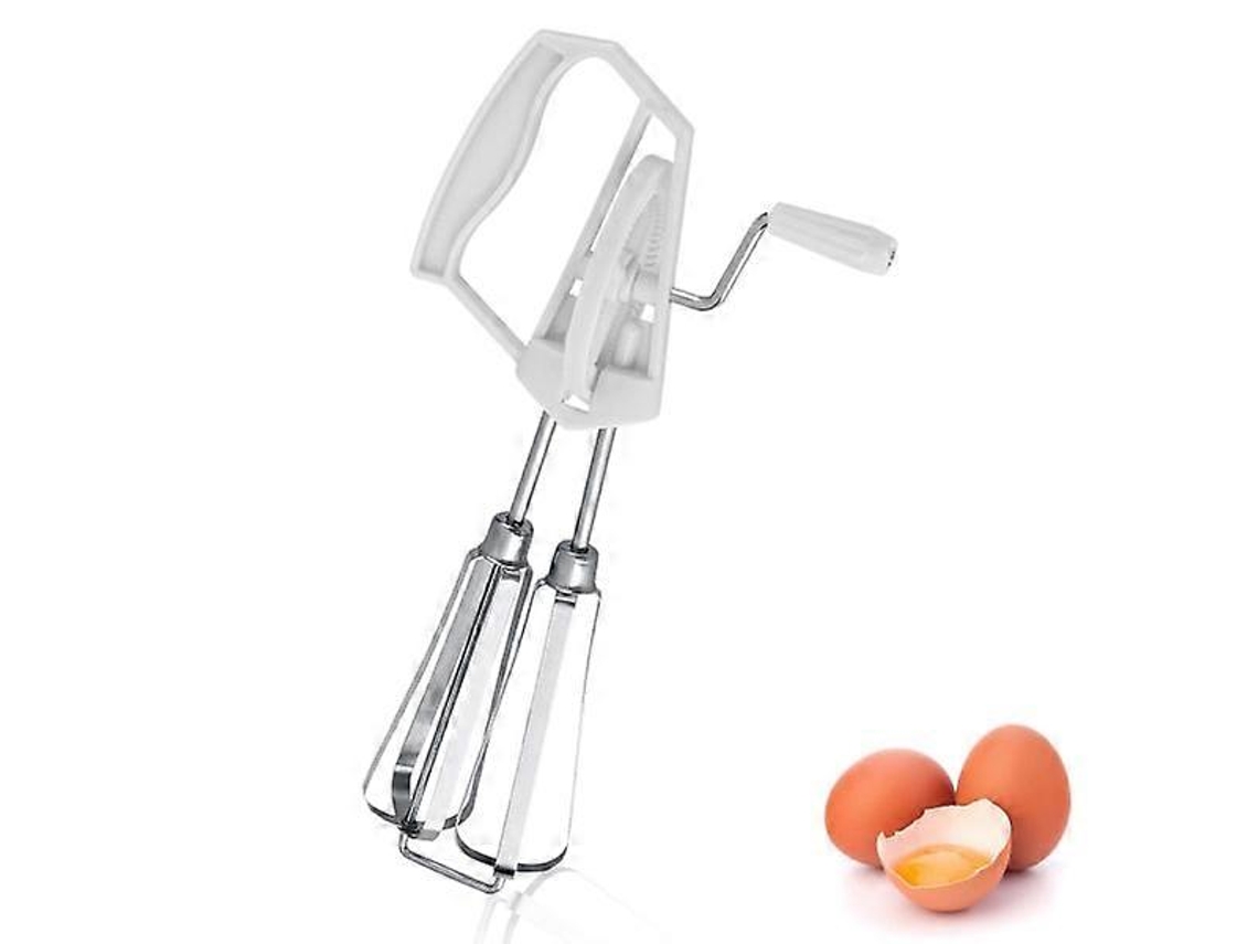 Batidor giratorio de acero inoxidable, batidor manual para huevos, agitador manual de cocina, utensilio de cocina para batidos y mezclas.