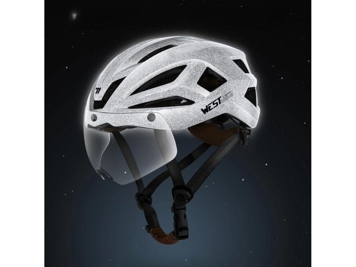 Casco reflectante para ciclismo nocturno (Plata Estelar) con lente magnética, ligero y transpirable, para bicicletas de montaña y de carretera (Unisex)