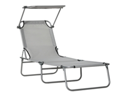 Tumbona Plegable Con Toldo De 4 Posiciones, Gris Claro.