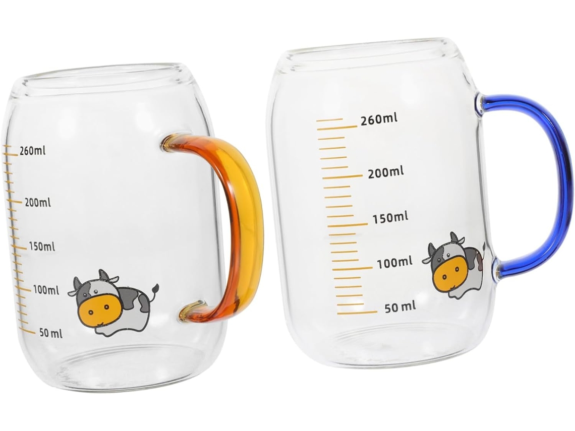 Juego 2 Vasos Vidrio Transparente Asas Resistentes Calor, Ideales Para Diario Cocina, Escala
