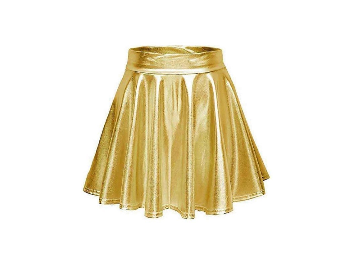 2026-falda Mini Plisada De Metalizado Brillo Alto Talle Flare Para Mujer Tallas S-xl Snngv