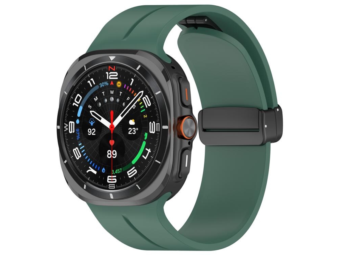 Bracelete Para Samsung Galaxy Watch Ultra-silicone Dobrável Com Fivela Preta E Ranhuras Planas (47mm) - Verde Pinho