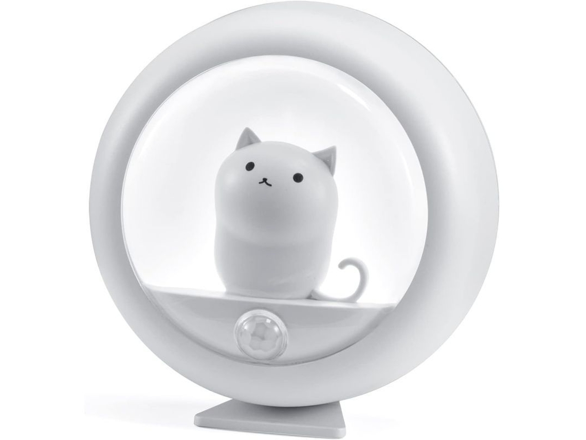 Luz Noturna com Sensor de Movimento, Gato Magnético Usb Recarregável, Luz de Mesa Quente Branca