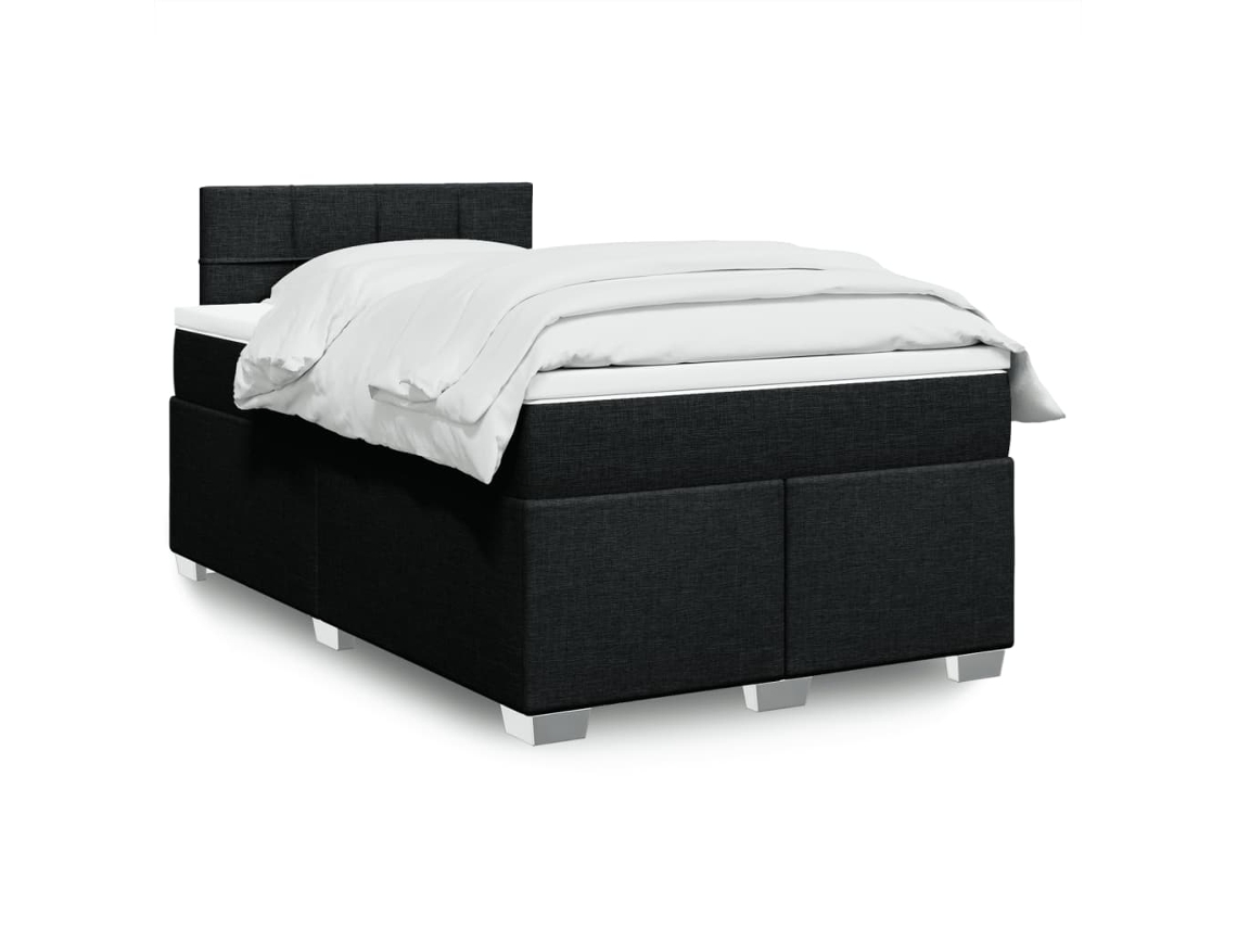 Cama Box Spring Con Colchón Tela Negro 120x200 Cm