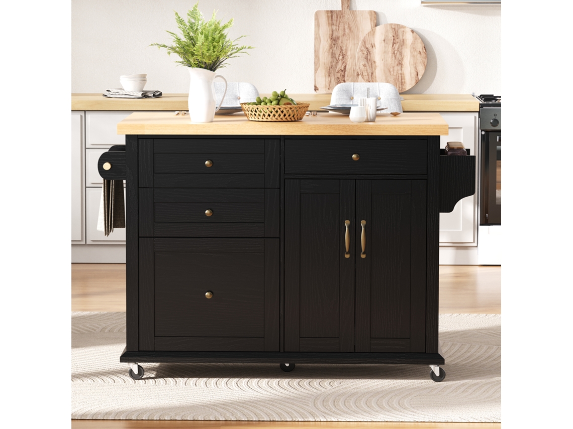 Isla De Cocina Móvil Con Ruedas Y Mesa De Comedor Extensible, Carrito De Cocina Con Cajones Multifuncionales, Ideal Para Cocina Y Comedor (negro)