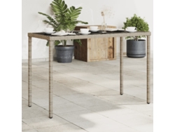 Mesa De Jardín | Mesa De Exterior Superficie De Vidrio Ratán Pe Gris 115x54x74 Cm
