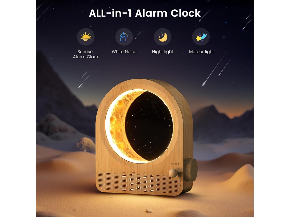 Reloj despertador con efecto amanecer, ruido blanco y luz de luna YANYXR