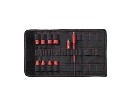 WIHA Juego de insertos de llave de vaso de 1/4" TorqueVario®-S electric en surtido, de 11 unid., incl. adaptadores y bolsa plegable (43466)