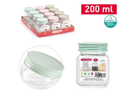 Juego de 4 Botes Cuadrados 0.2L. Ideales Despensa. Marrón PLASTIC FORTE