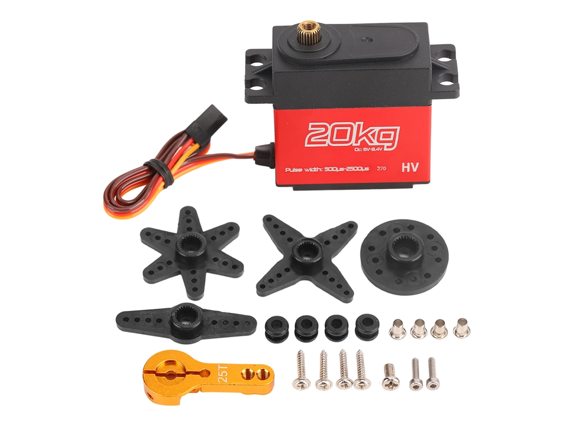 Servo digital RC 2026 de 20 kg con engranajes metálicos de 270 grados, totalmente impermeable para coches RC.