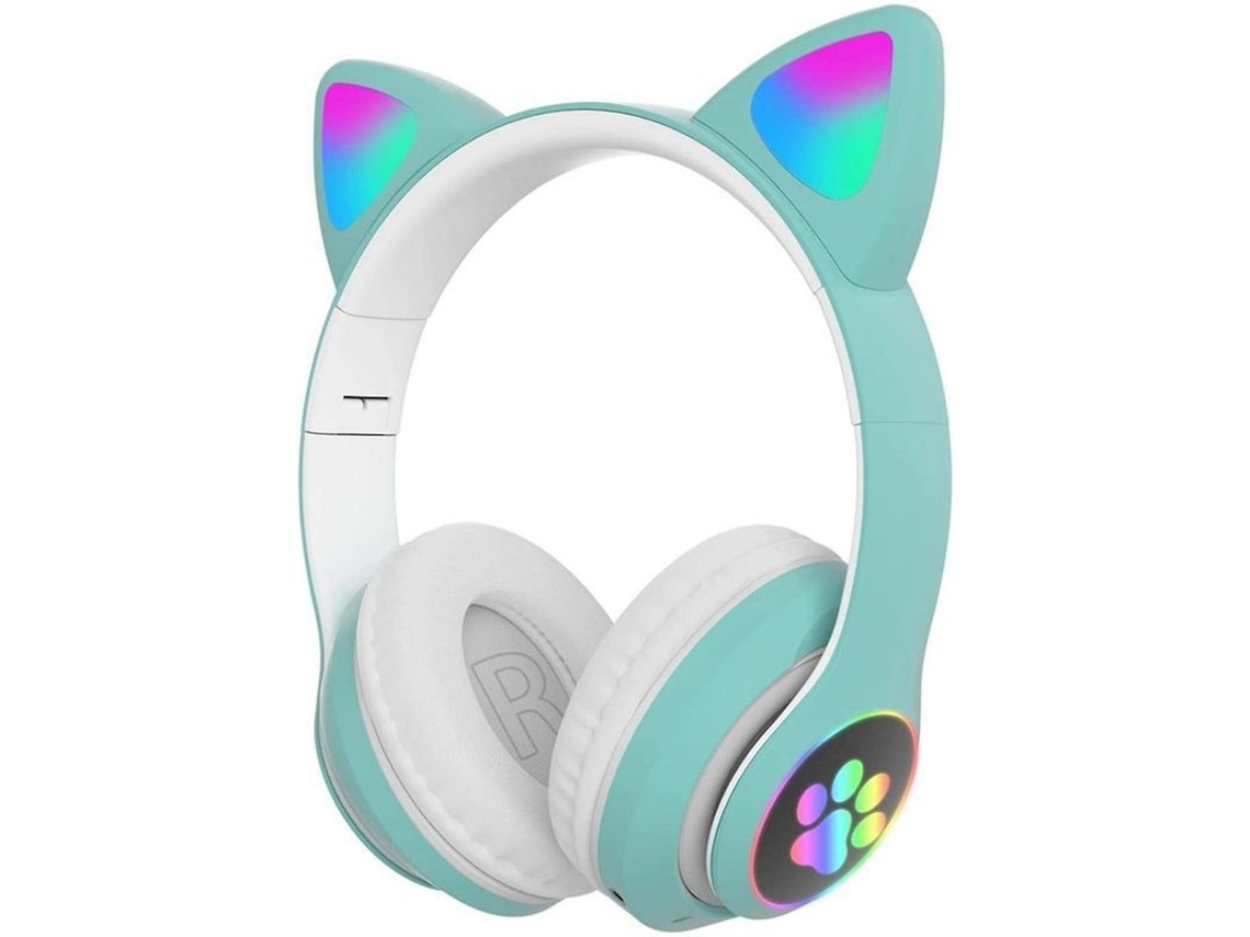 Auriculares Inalámbricos Bluetooth Para Juegos Con Luces Led Y Diseño De Orejas De Gato - Verde
