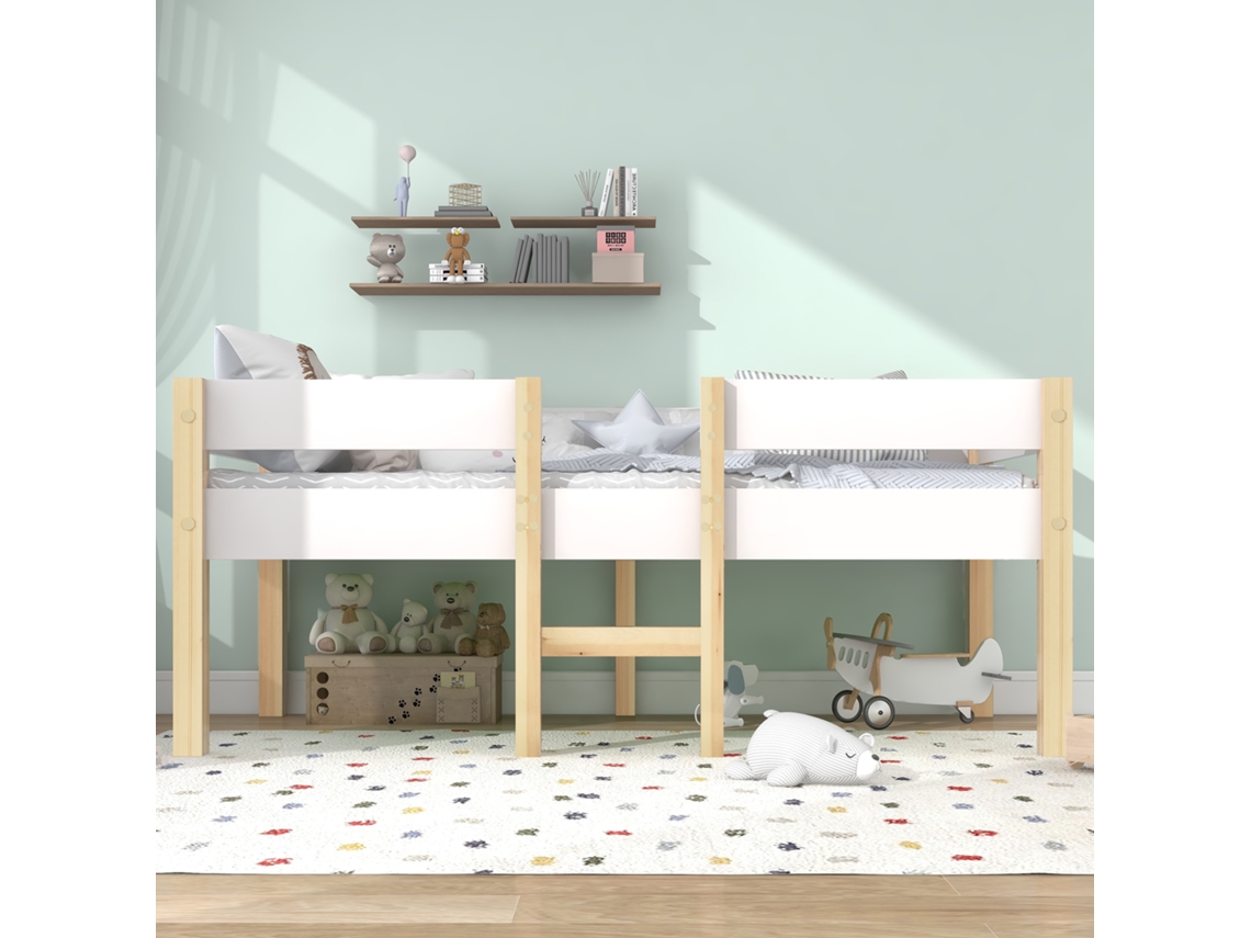 Cama Infantil De 90x200 Con Barandilla De Roble Blanco.