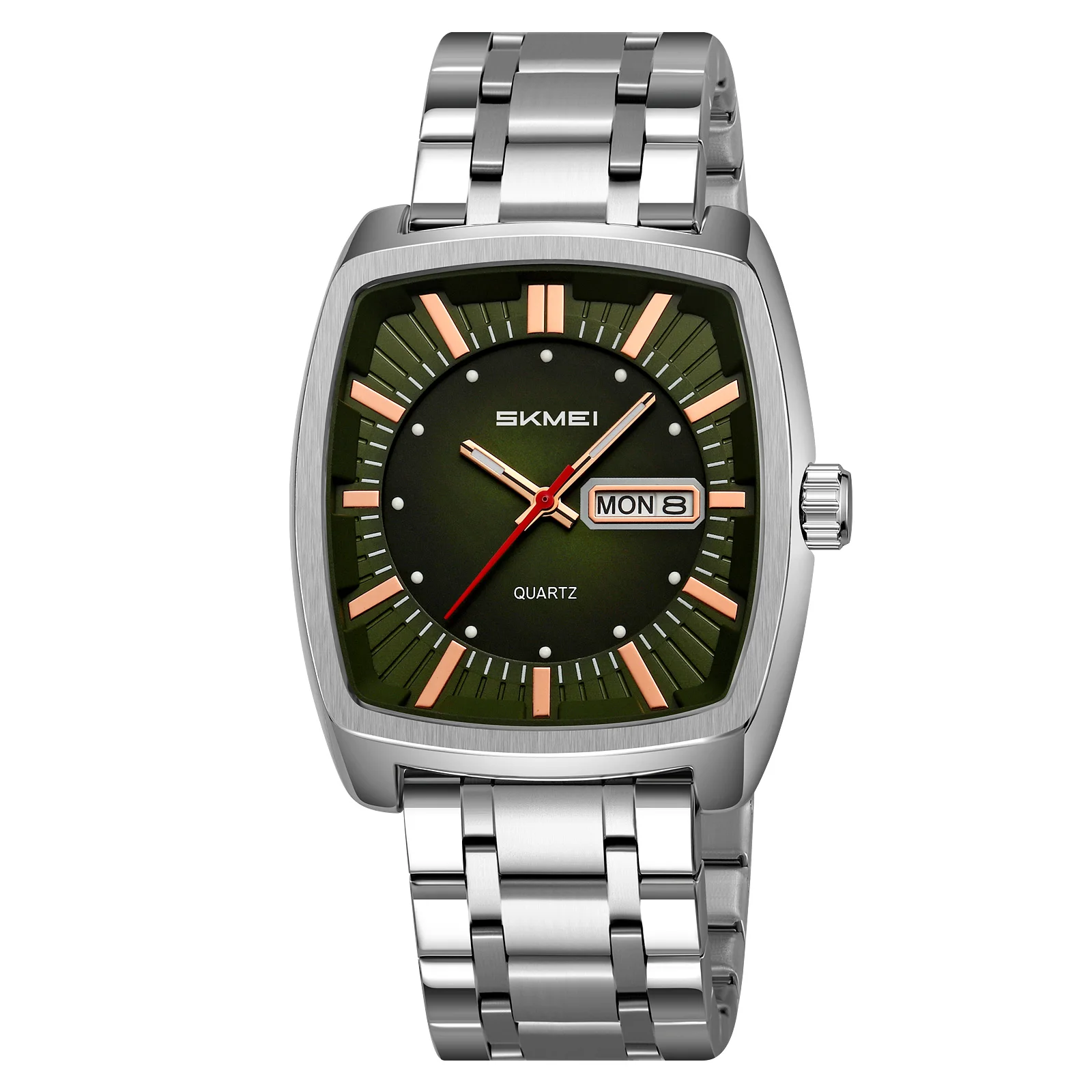 Reloj De Pulsera Para Hombre (plateado Y Verde) Con Movimiento Redondo, Resistente Al Agua, Con Indicador De Fecha Y Día.