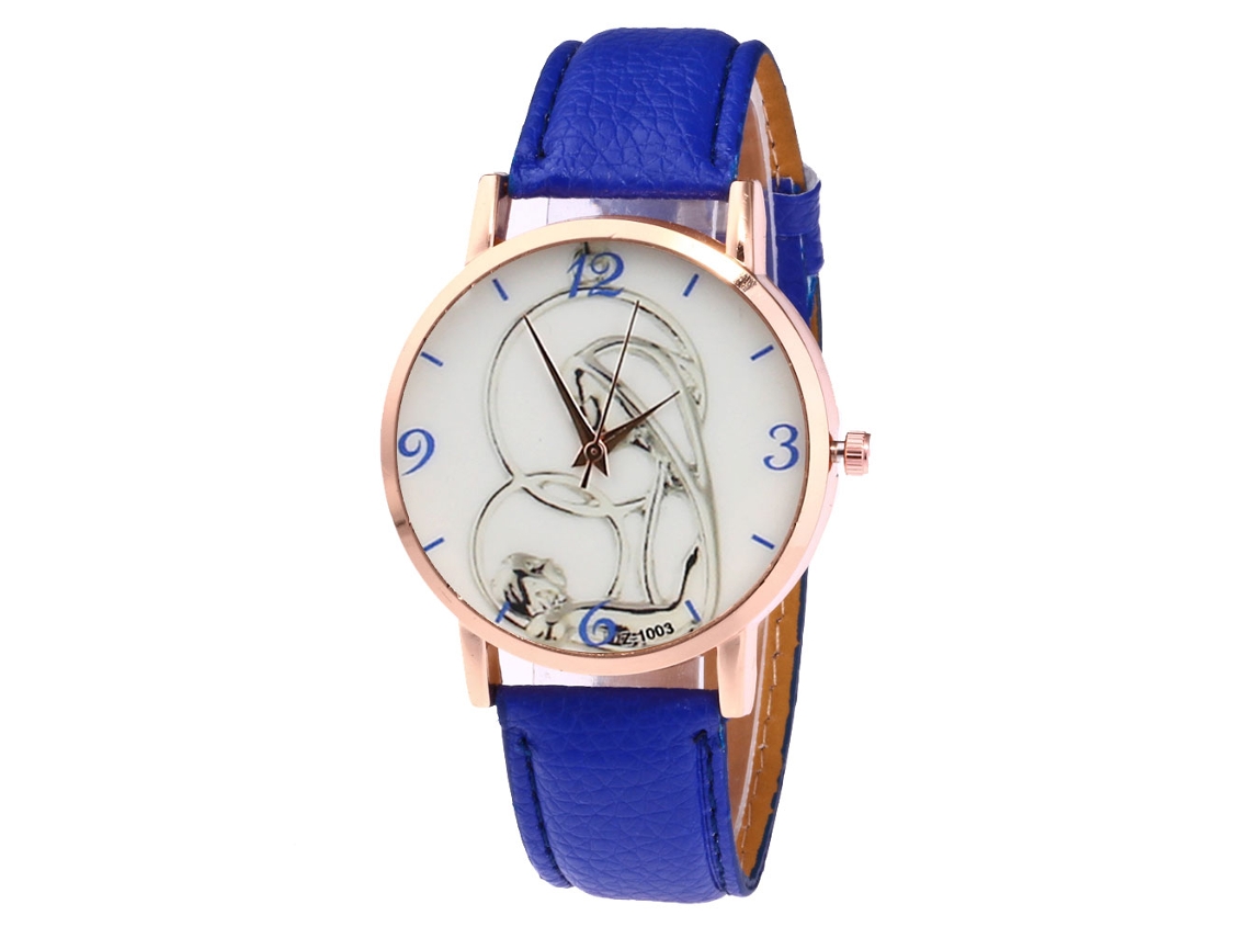 Reloj De Pulsera De Cuero Para Hombre/mujer Con Dial Redondo De Cuarzo (azul)