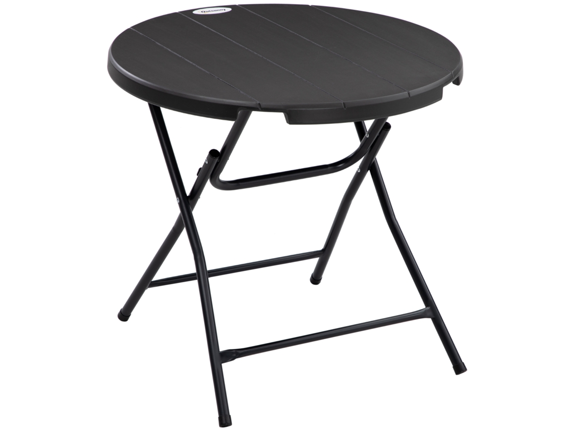 Mesa Redonda Plegable De Ø80 Cm, Madera Gris, 4 Piezas.
