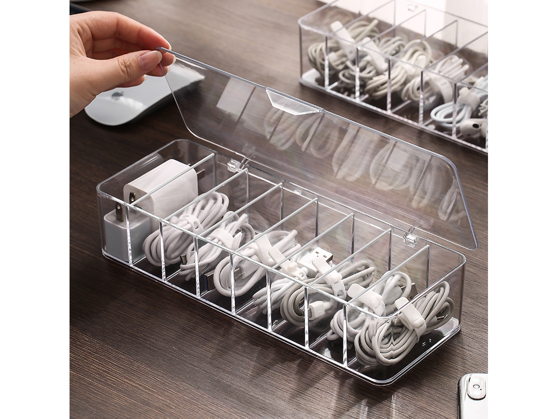 Caja de almacenamiento de cables transparente YD, organizador de cables de datos y cargadores