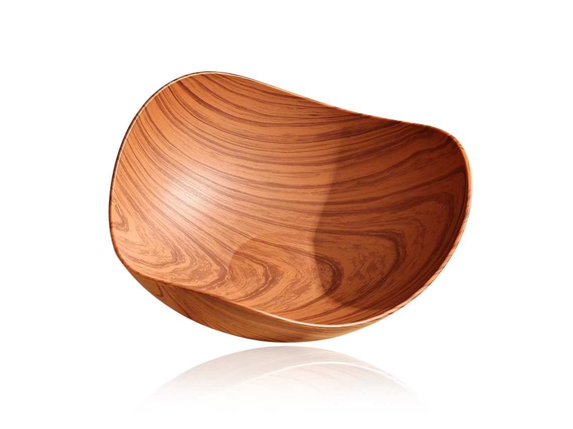Plato de plástico creativo para cena, bandeja para frutas con textura de imitación de madera, ideal para refrigerios, color marrón claro (1 pieza) Viewleaf