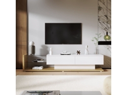 Mueble Tv 170 Cm - Panel Brillante, Particiones De Vidrio, Iluminación Led Variable - Blanco