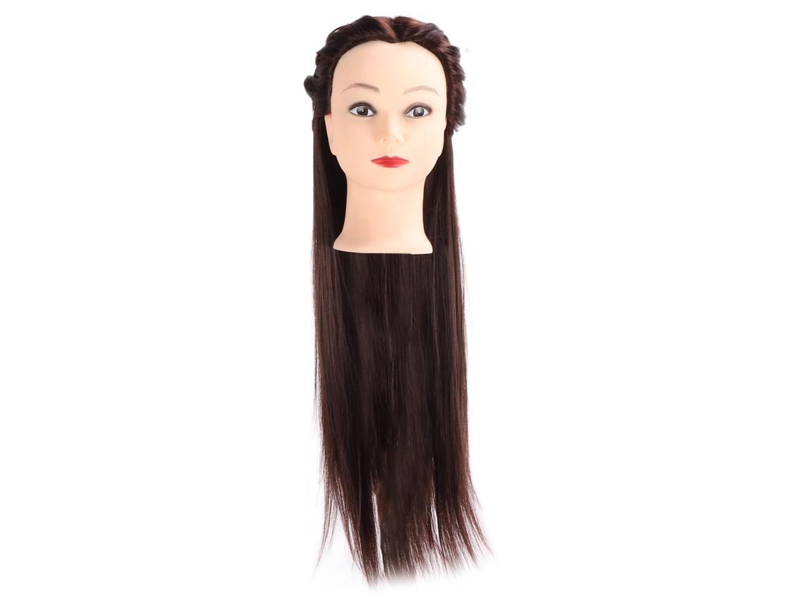 Cabeza De Maniquí De Pelo Marrón Oscuro Para Practicar Trenzas Y Peluquería Con Pelo Sintético De Alta Temperatura