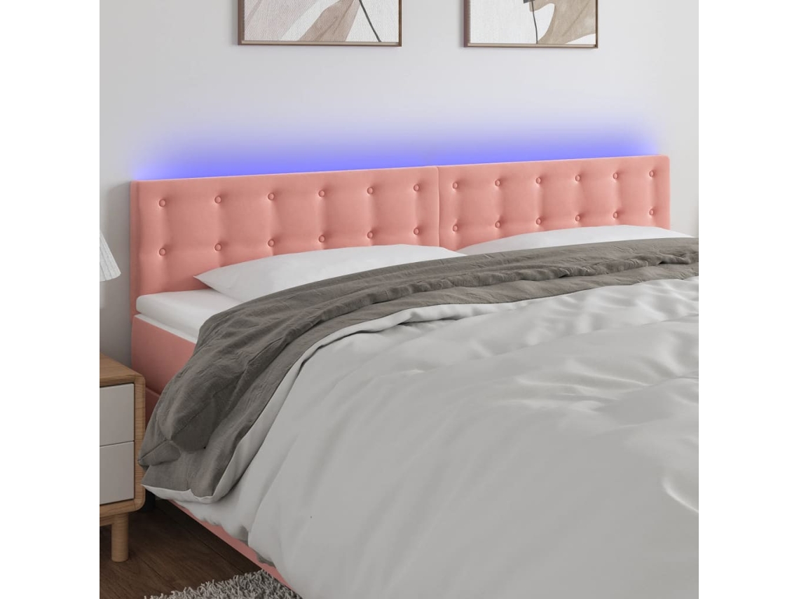 Cabecero Con Led De Terciopelo Rosa 180x5x78/88 Cm