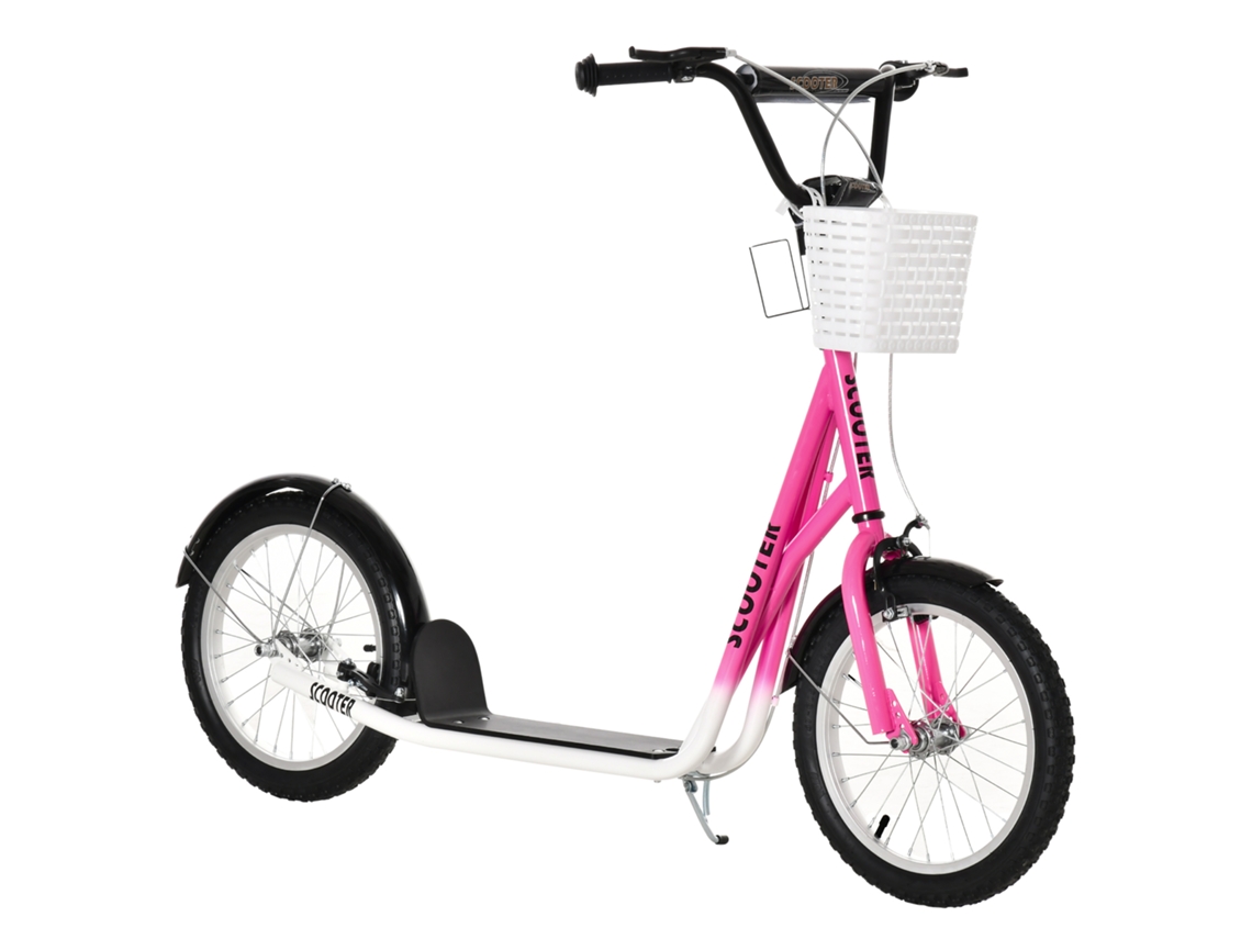 Patinete Infantil Freno Cesta Regulable 5-12 Años Blanco Rosa