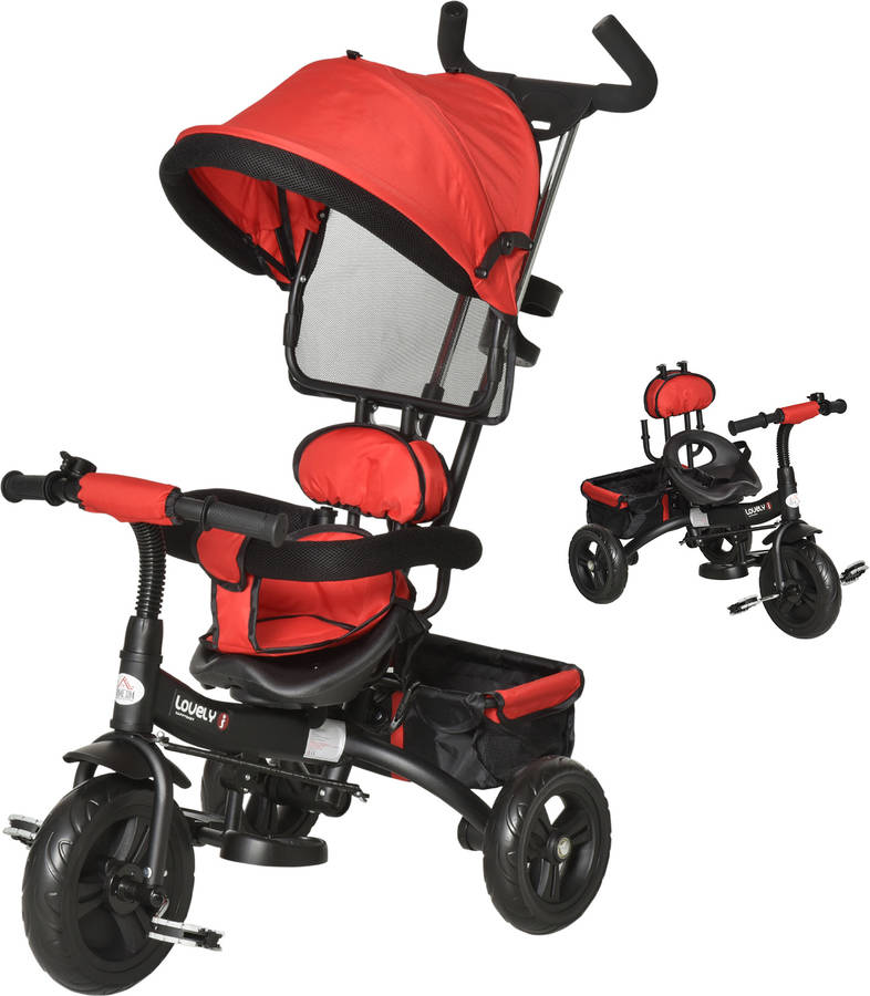 Triciclo Para Bebé homcom rojo 92x51x110 cm metal tela 2 en 1 92x51x110cm 18
