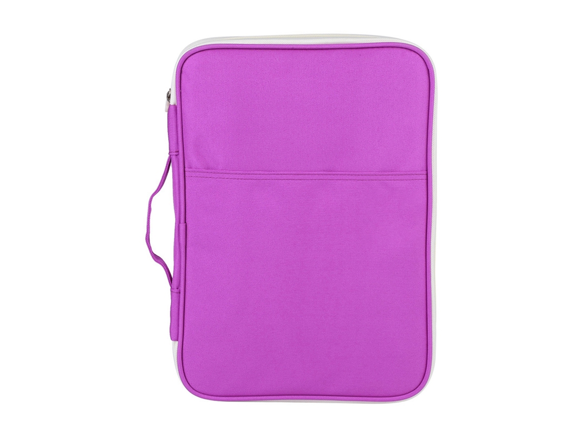 Estuche organizador morado tamaño A4 con cremallera para la escuela o la oficina.
